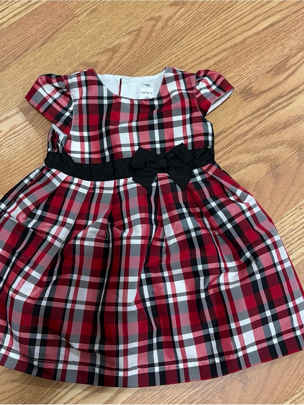 Holiday Plaid Taffeta Dress with Black bow 18M